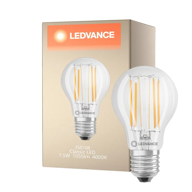 Wochenendangebot Ledvance Classic LED E27 Birne Fadenlampe Klar 7.5W 1055lm - 840 Kaltweiß | Ersatz Für 75W