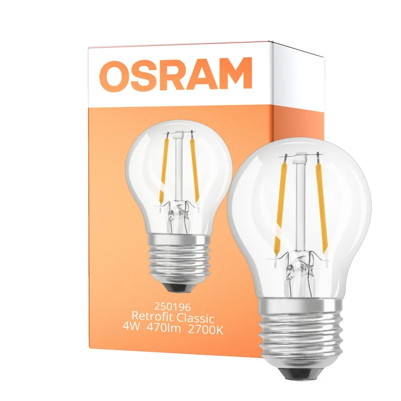 Geprüft Osram Classic LED E27 Kugel Fadenlampe Klar 4W 470lm - 827 Extra Warmweiß | Ersatz Für 40W