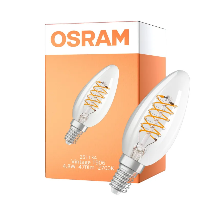 Osram Vintage 1906 LED Classic Slim E14 Kerze Fadenlampe Klar 4.8W 470lm - 827 Extra Warmweiß | Dimmbar - Ersatz Für 40W Beliebt