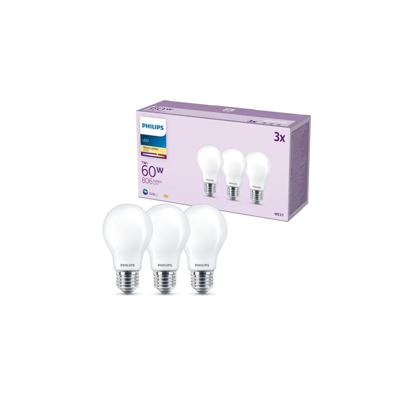 Preisknaller Mehrfachpackung 3x Philips Glühbirne LED E27 Spot Matt 7W 806lm - 827 Extra Warmweiß