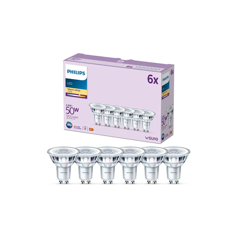 Mehrfachpackung 6x Philips LED-Spot GU10 PAR16 5W 355lm 36D - 827 Extra Warmweiß Super-Preis