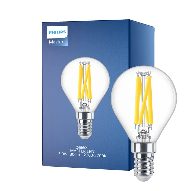 Bestseller Philips MASTER LED E14 Kugel Fadenlampe Klar 5.9W 806lm - 922-927 Dim To Warm | Höchste Farbwiedergabe - Dimmbar - Ersatz Für 60W