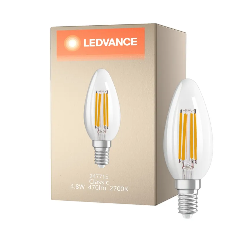 Ledvance Classic LED E14 Kerze Fadenlampe Klar 4.8W 470lm - 827 Extra Warmweiß | Dimmbar - Ersatz für 40W Finale Aktion