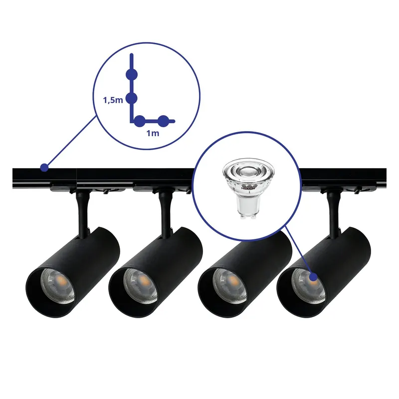 Bright Choice Komplettset 1-Phasen Rail L 1,5 x 2 Meter Weiß | incl. 8x Spot + GU10 2700K 3W Dimmbar + Abschlusskappe, Stromanschluss und L -Verbinder Jetzt Bestellen