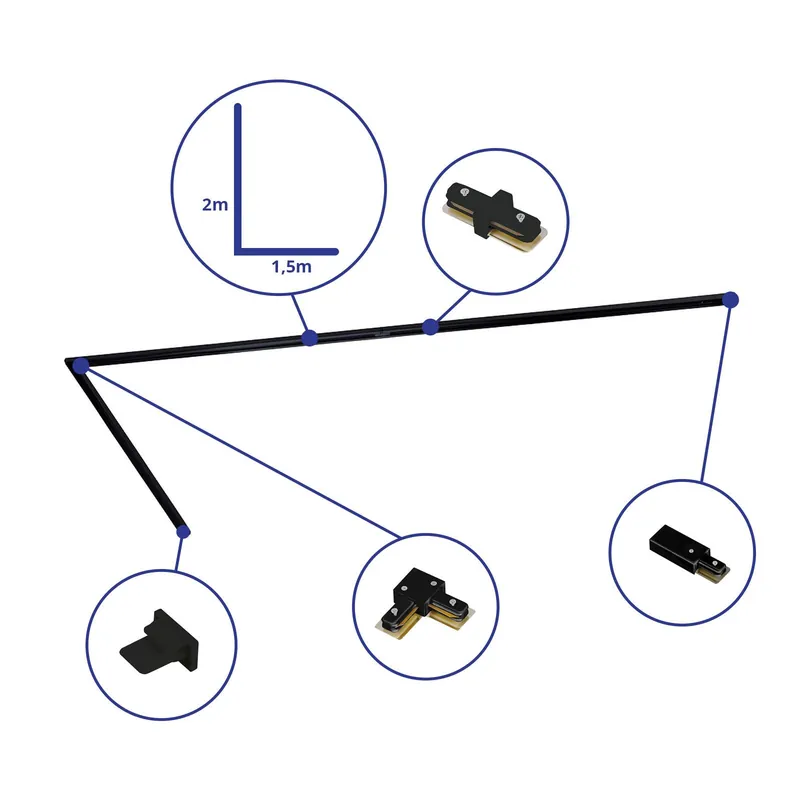 Bright Choice Rail Set 1-Phasen L 1,5 x 2 Meter Schwarz | incl. Abschlusskappe, Stromanschluss und L -Verbinder Sofort Bestellen