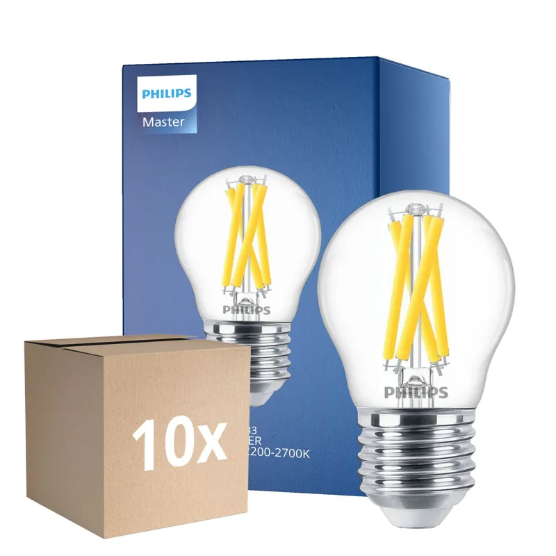 Mehrfachpackung 10x Philips MASTER LED E27 Kugel Fadenlampe Klar 3.5W 470lm - 922-927 Dim To Warm | Höchste Farbwiedergabe - Dimmbar - Ersatz Für 40W Finale Aktion