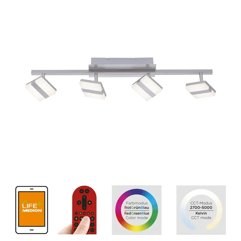 JUST LIGHT 12084-55 LOLAsmart LED Deckenleuchte Sabi 4-flammig Smart Home RGB CCT stahlfarben Neuheit