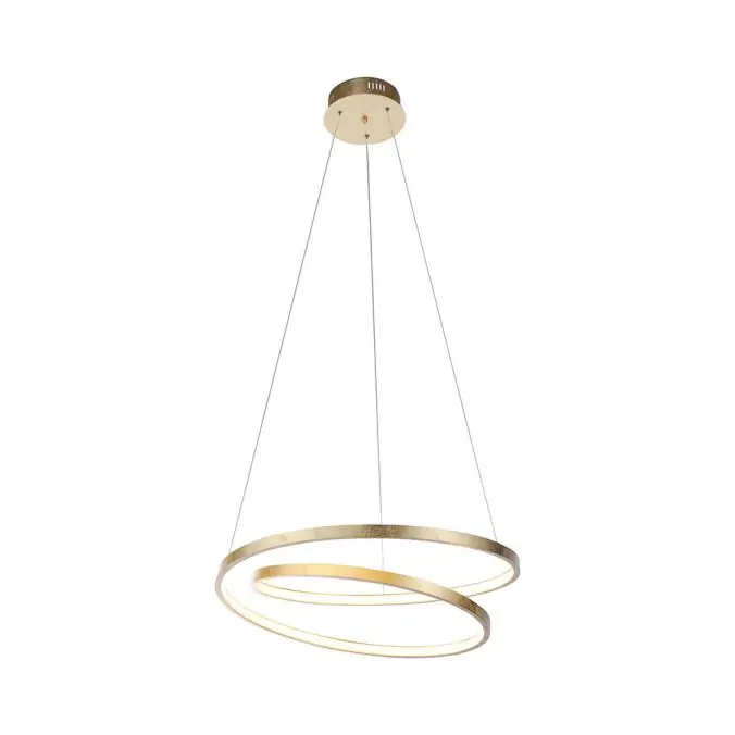 Abverkauf LED-Pendelleuchte gold geschwungener Leuchtring, Dimmfunktion, modern