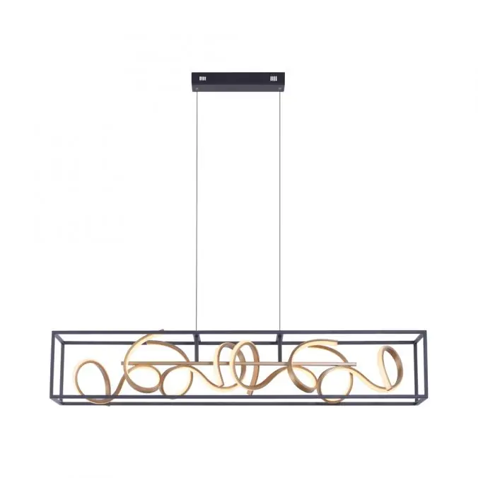 LED Pendelleuchte, schwarz, gold, geschwungene Leuchtstäbe, dimmbar, modern Schnäppchen