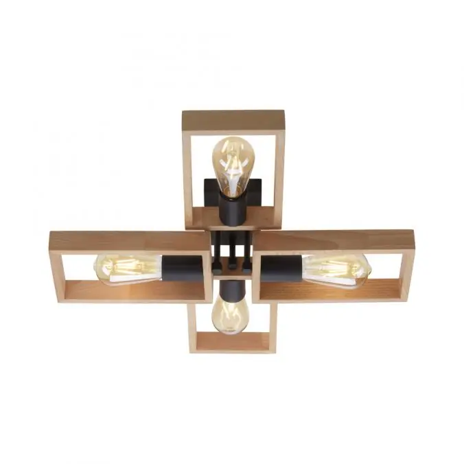 Mega-Angebot LED Deckenleuchte, schwarz, Holzrahmen, Metall, 4 flammige Deckenlampe
