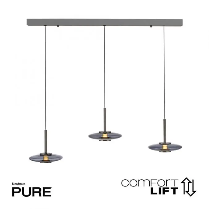 Ausverkauf Neuhaus PURE® LED Pendelleuchte PURE Vitrum, platin (grau), 3-flammig