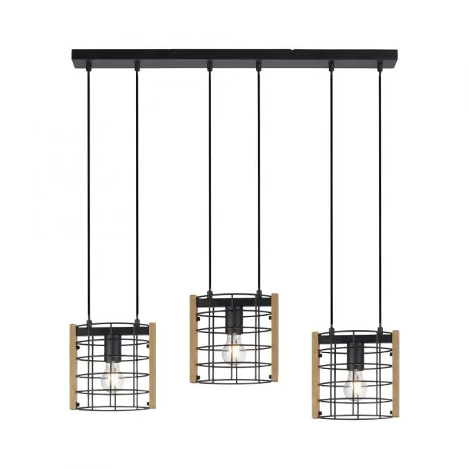 LED Pendelleuchte schwarz mit Holz Metall 3-flammig Esstischlampe Preis Gesenkt